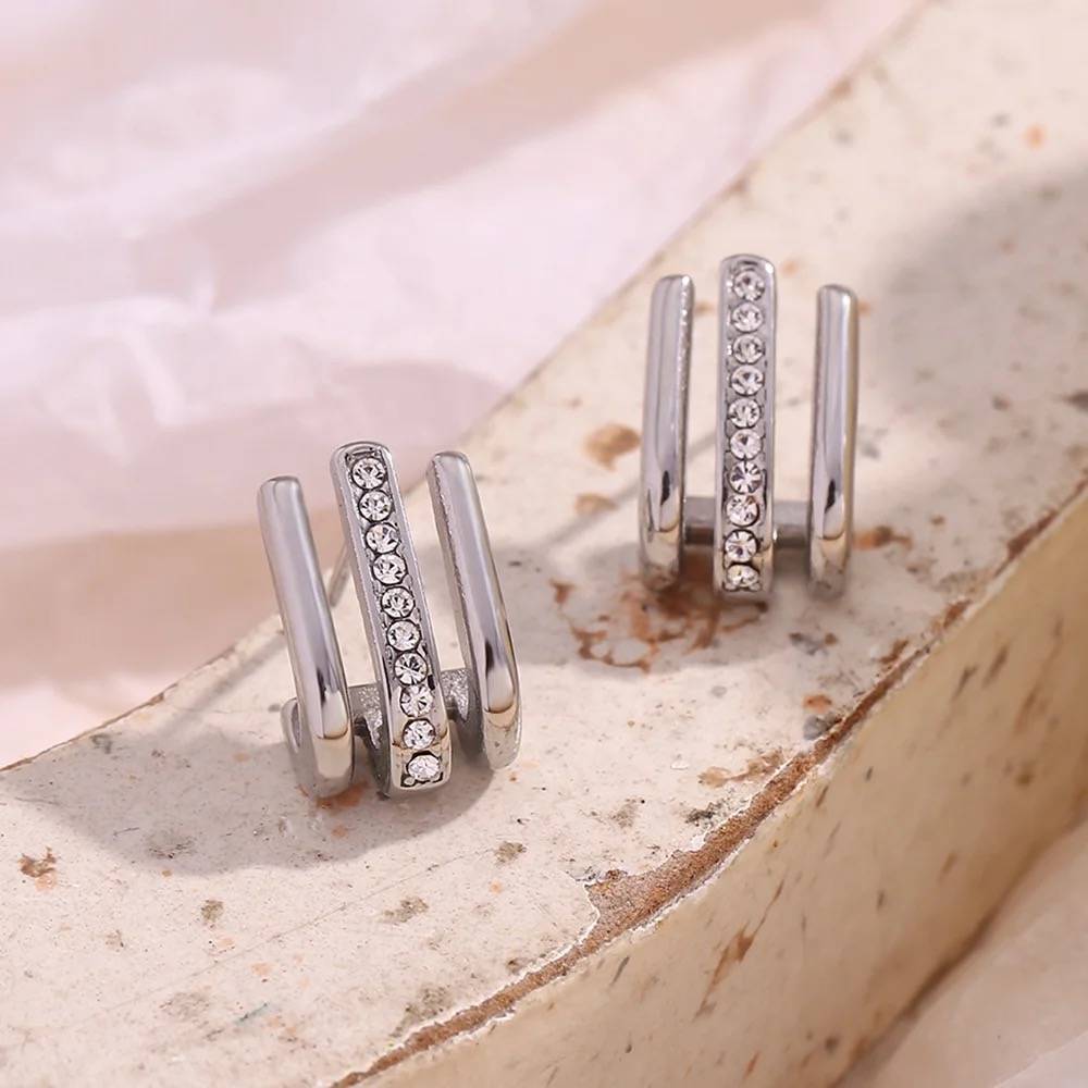 18Kt Gold Plated Minimalistic Multilayer Crystal Rhinestone Earrings, Mysa : Mysa