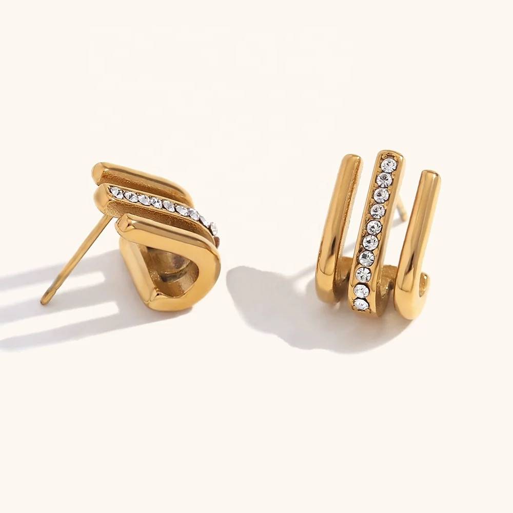 18Kt Gold Plated Minimalistic Multilayer Crystal Rhinestone Earrings, Mysa : Mysa