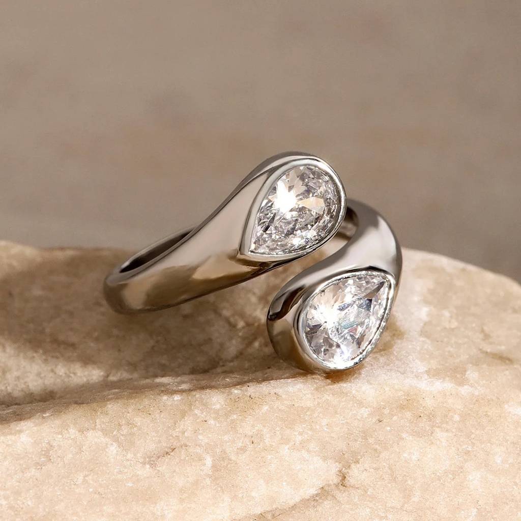 18Kt Gold Plated Water Drop Chunky Statement Ring, Selene : Selene
