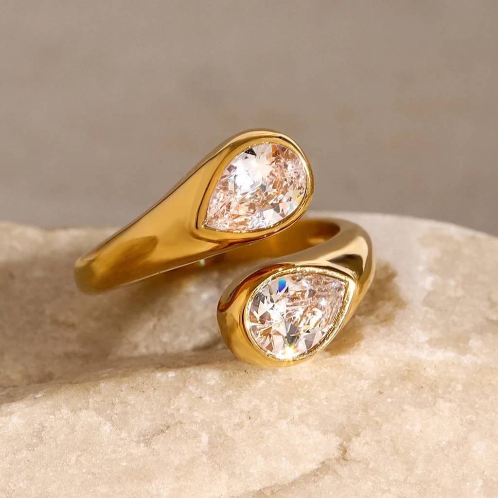 18Kt Gold Plated Water Drop Chunky Statement Ring, Selene : Selene