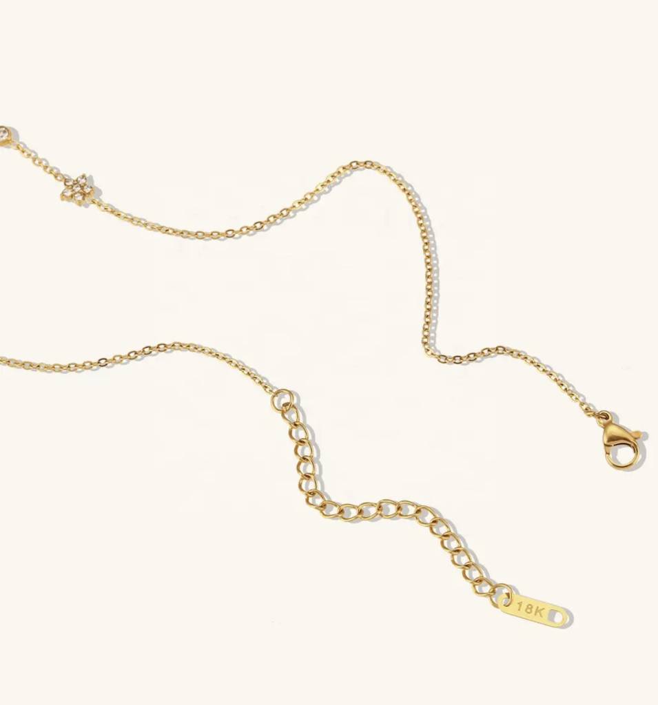18Kt Gold Plated Cubic Zirconia Flower Charm Choker Necklace, Myra : Myra