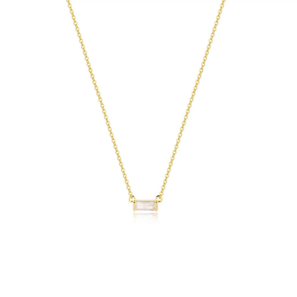 18Kt Gold Plated Minimalistic Rectangular Rhinestone Necklace, Gia : Gia