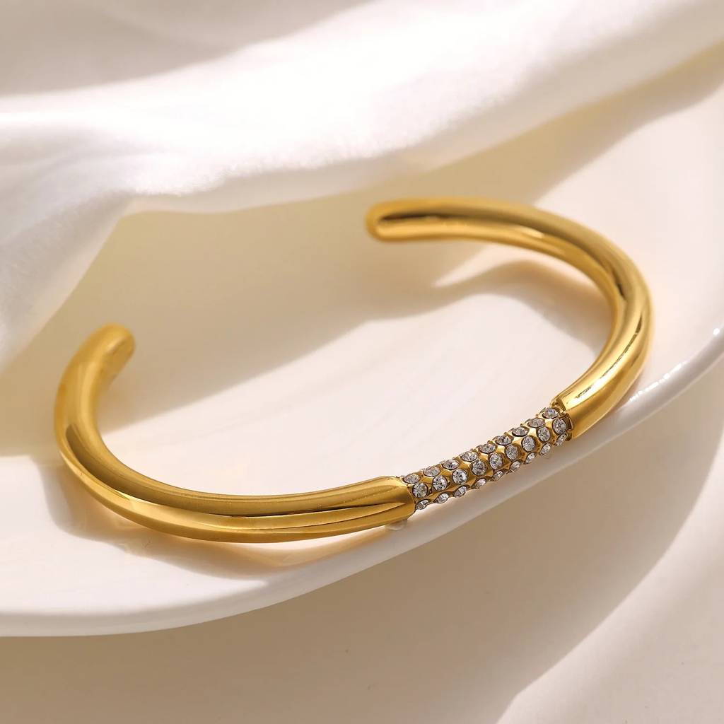 18Kt Gold Plated Demi Fine White Zircon Adjustable Cuff Bracelet, Naomi : INNAOMI