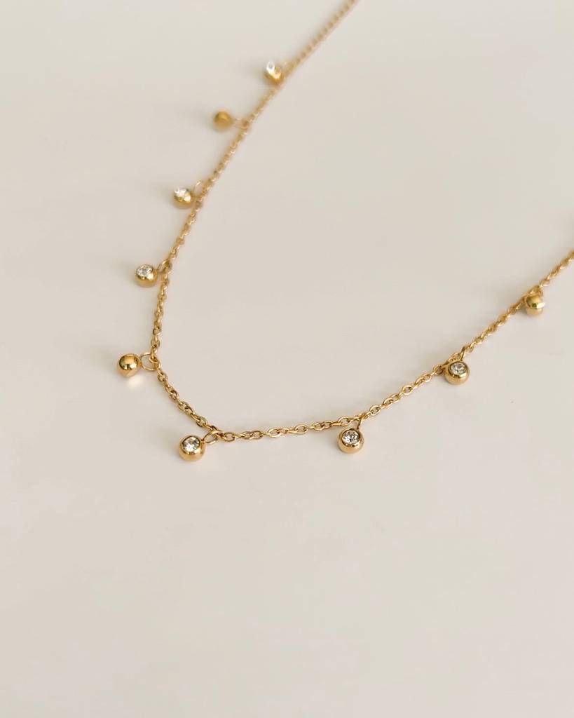 18K Gold Plated Stone Charm Necklace, Bella : N15
