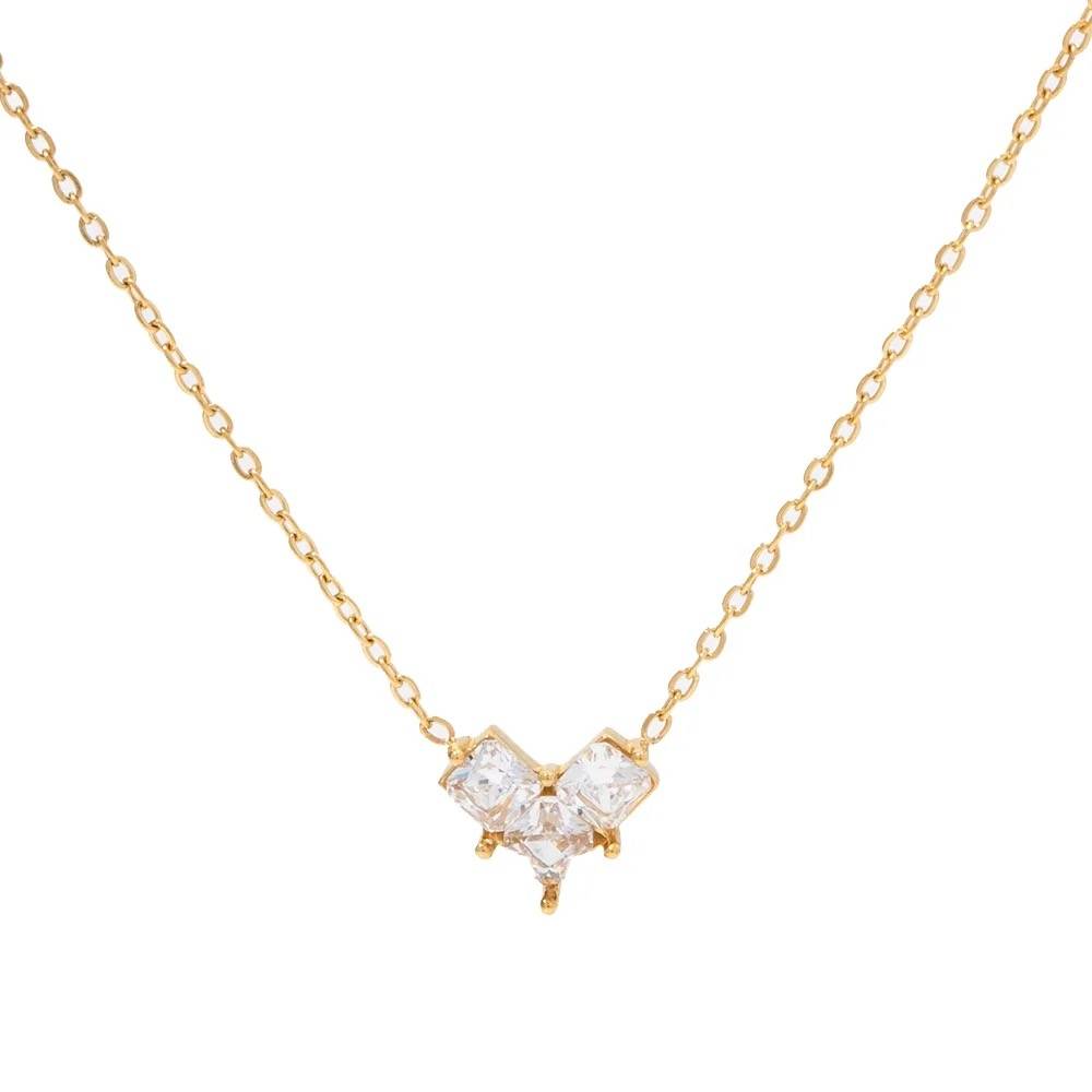 18Kt Gold Plated Minimalistic Geometric Cubic Zirconia Flower Necklace, Dalia : Dalia