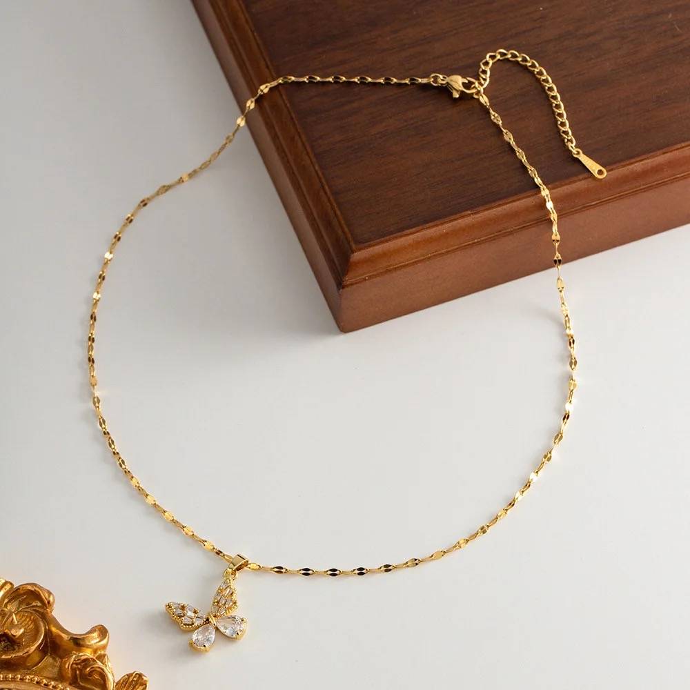 18Kt Gold Plated Crystal Rhinestone Butterfly Charm Pendant Necklace, Cynthia : Cynthia