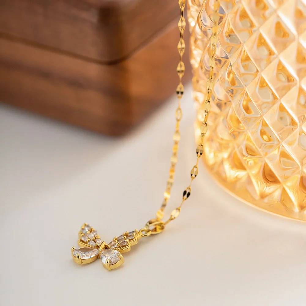 18Kt Gold Plated Crystal Rhinestone Butterfly Charm Pendant Necklace, Cynthia : Cynthia