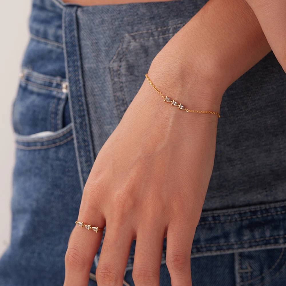 18Kt Gold Plated Minimalistic Arrow Rhinestone Crystal Bracelet, Ziva : Ziva