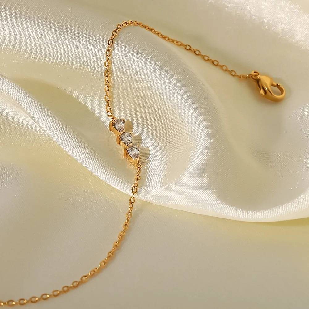 18Kt Gold Plated Minimalistic Arrow Rhinestone Crystal Bracelet, Ziva : Ziva