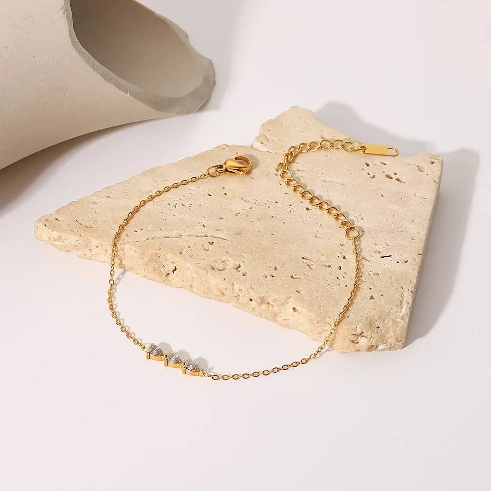18Kt Gold Plated Minimalistic Arrow Rhinestone Crystal Bracelet, Ziva : Ziva