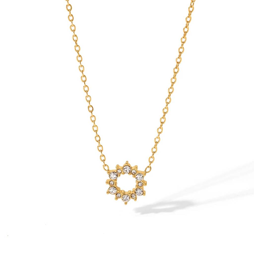 18Kt Gold Plated Minimalistic Cubic Zirconia Sun Necklace, Diana : Diana