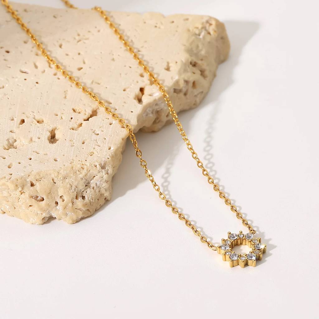18Kt Gold Plated Minimalistic Cubic Zirconia Sun Necklace, Diana : Diana