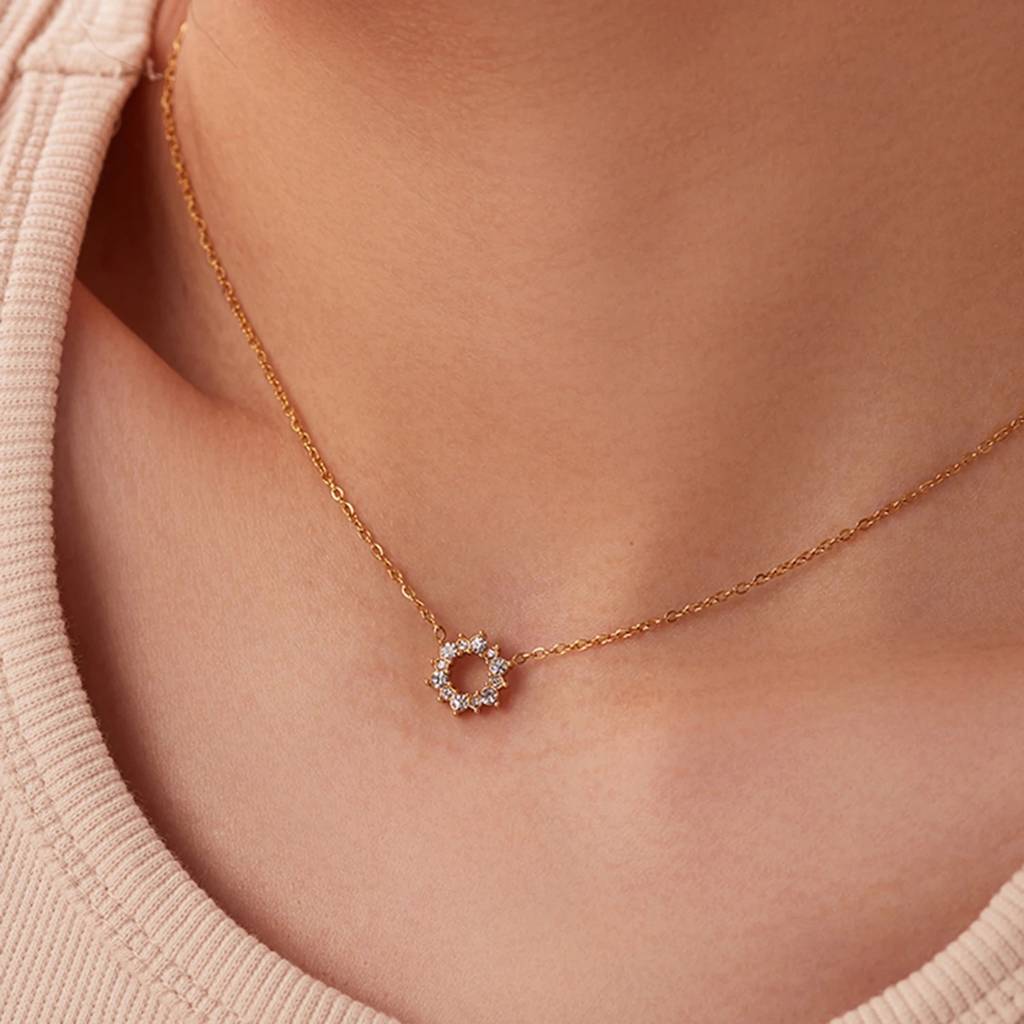 18Kt Gold Plated Minimalistic Cubic Zirconia Sun Necklace, Diana : Diana