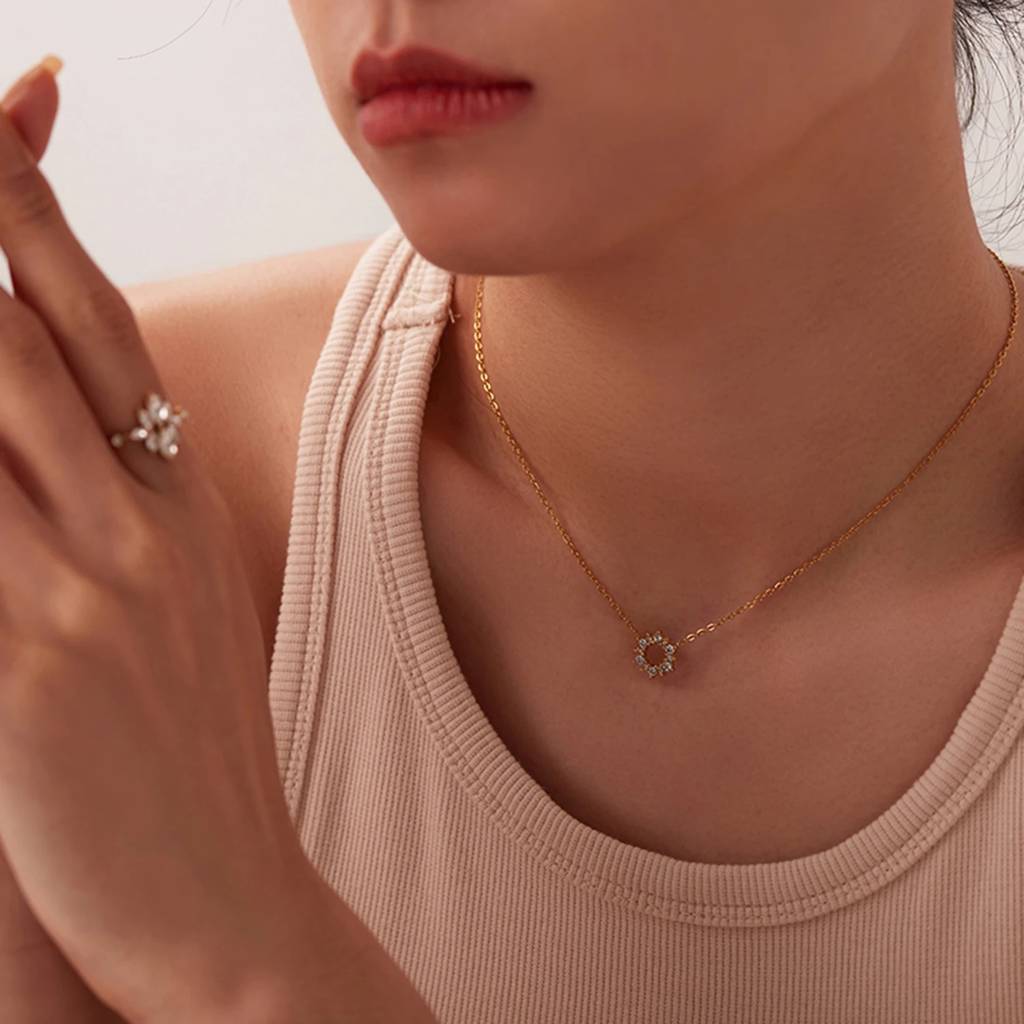 18Kt Gold Plated Minimalistic Cubic Zirconia Sun Necklace, Diana : Diana