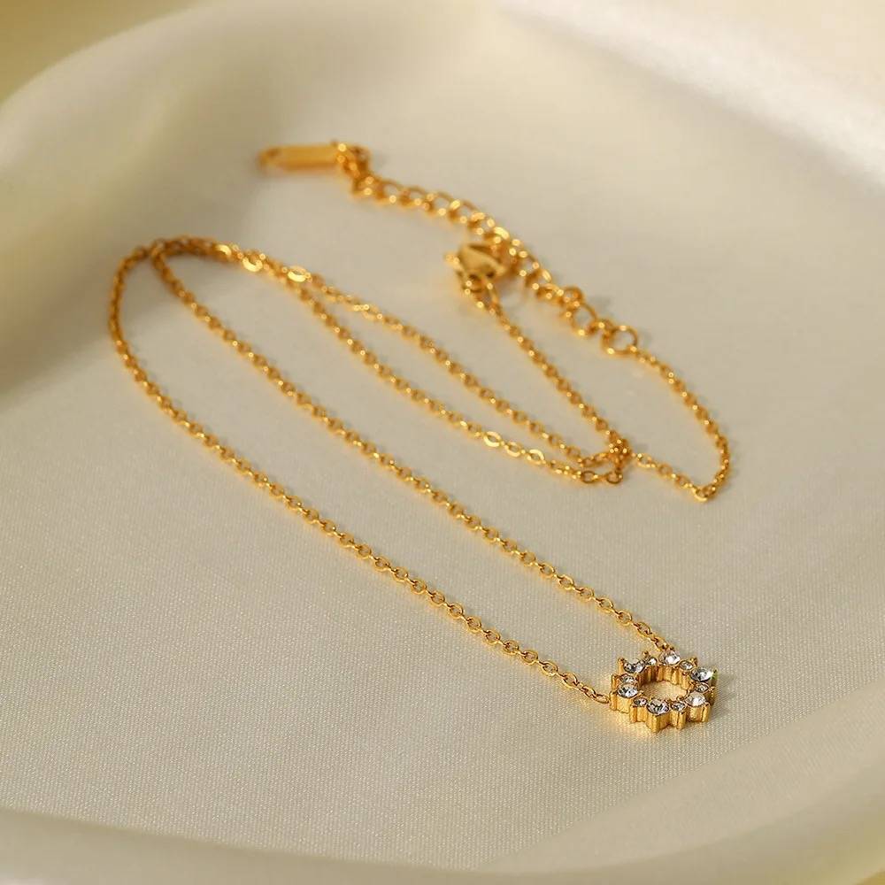 18Kt Gold Plated Minimalistic Cubic Zirconia Sun Necklace, Diana : Diana