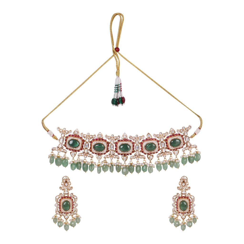 Noor Kundan Choker Set - Multicolor With Gread Beads : RMQJ0232