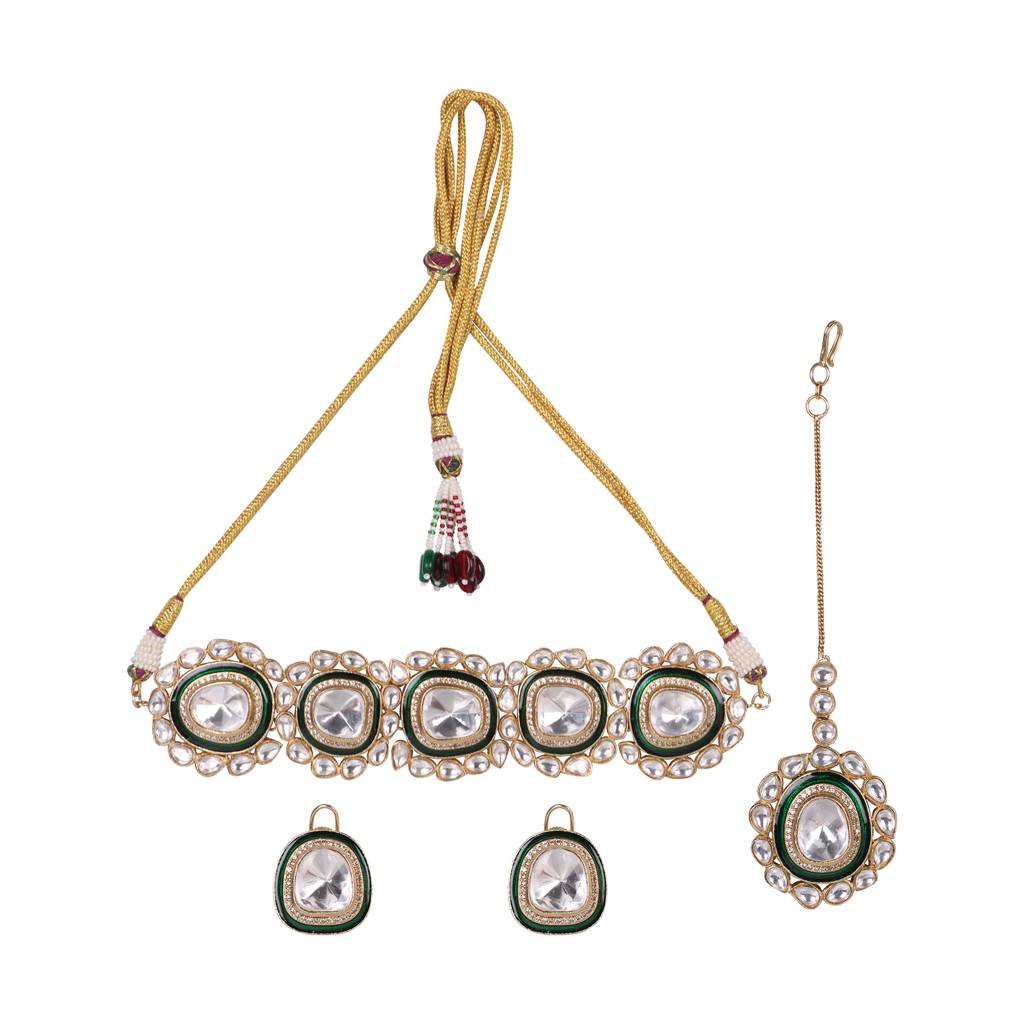 Heritage Uncut Polki Lookalike Kundan Choker Set With Maangtika : RMQJ0230