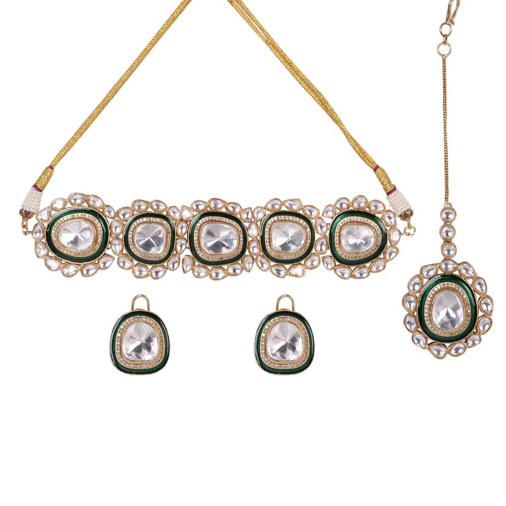 Heritage Uncut Polki Lookalike Kundan Choker Set With Maangtika : RMQJ0230