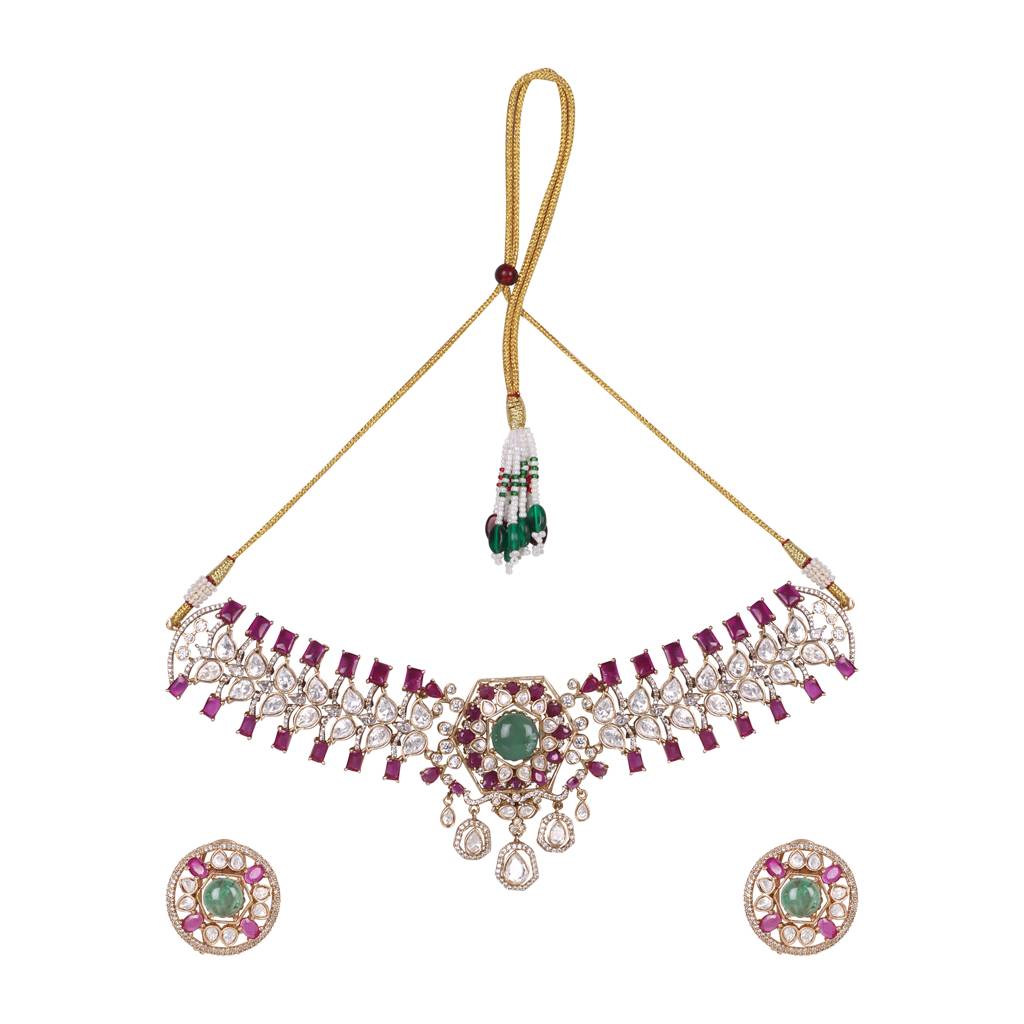 Regal Ruby & Emerald Kundan Choker Set : RMQJ0233