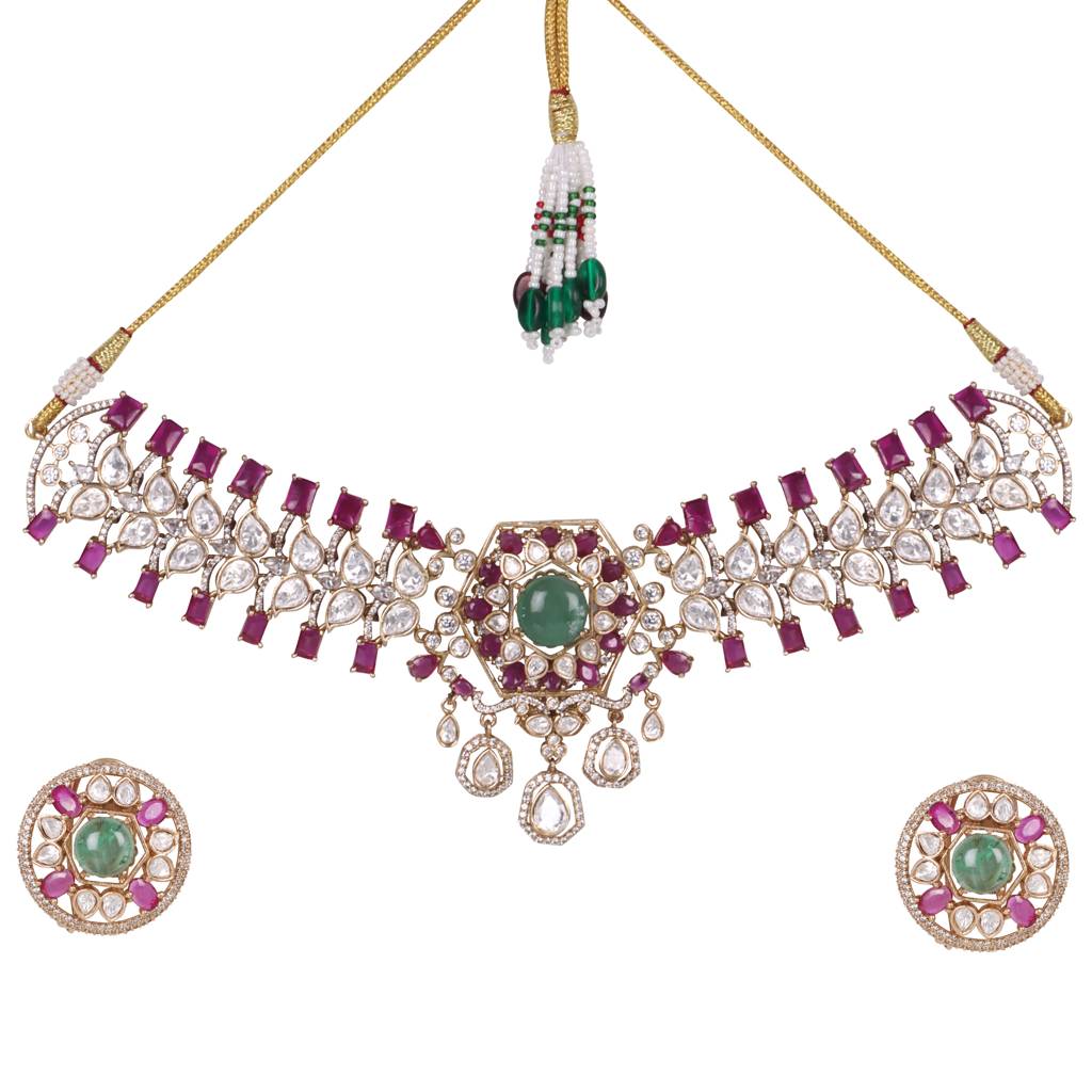 Regal Ruby & Emerald Kundan Choker Set : RMQJ0233