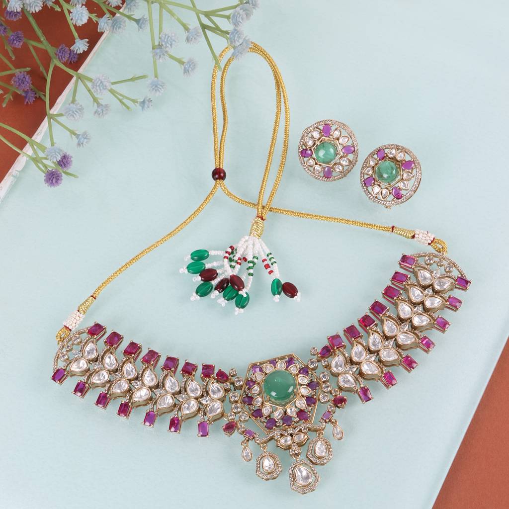 Regal Ruby & Emerald Kundan Choker Set : RMQJ0233