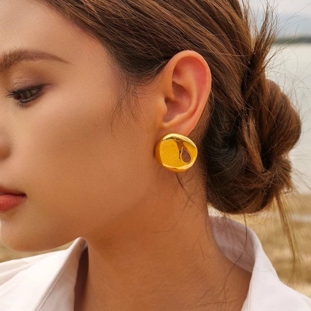 18Kt Gold Plated Chunky Droplet Stud Earrings, Audra : INAUDRA