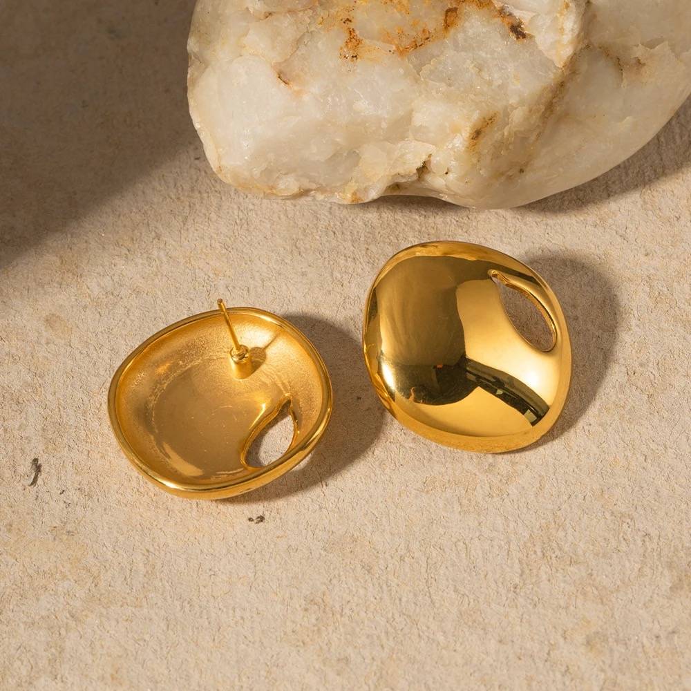 18Kt Gold Plated Chunky Droplet Stud Earrings, Audra : INAUDRA