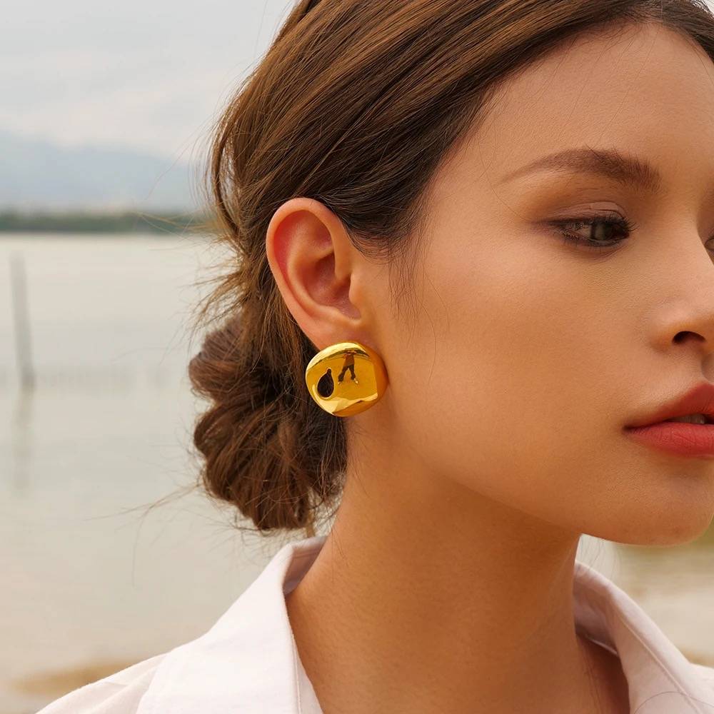 18Kt Gold Plated Chunky Droplet Stud Earrings, Audra : INAUDRA