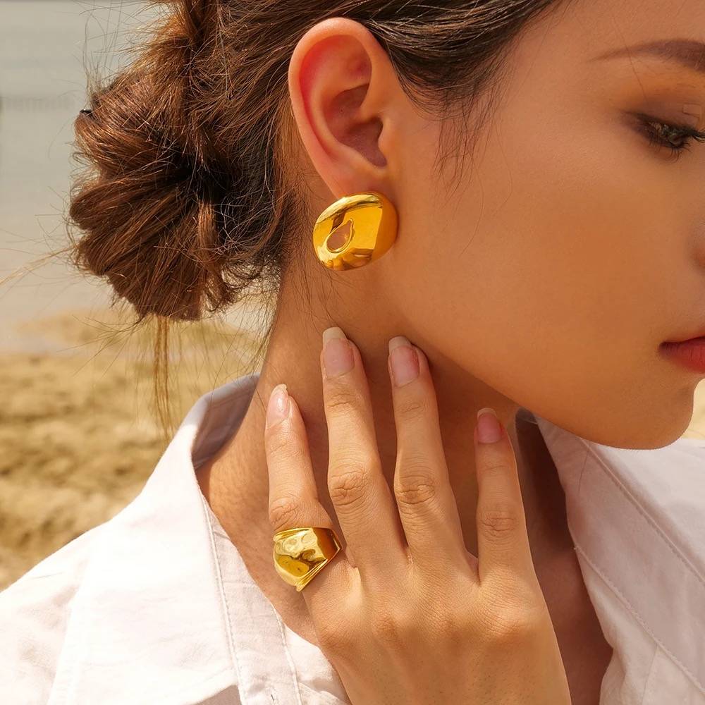 18Kt Gold Plated Chunky Droplet Stud Earrings, Audra : INAUDRA