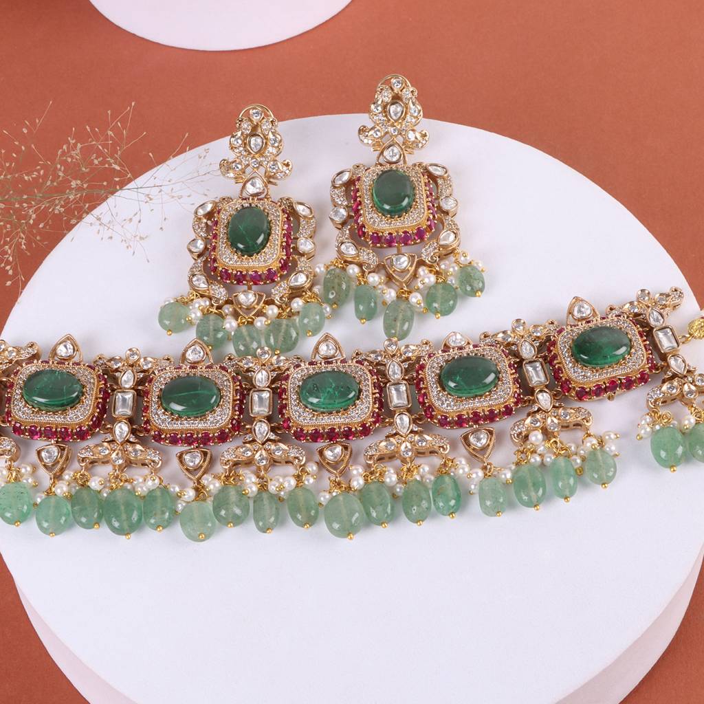 Noor Kundan Choker Set - Multicolor With Gread Beads : RMQJ0232