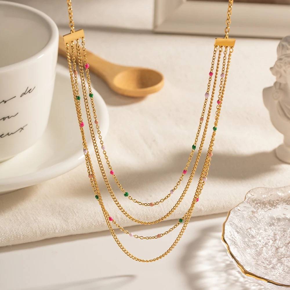 18Kt Gold Plated Multilayered Beaded Bar Necklace, Myra : INMYRA