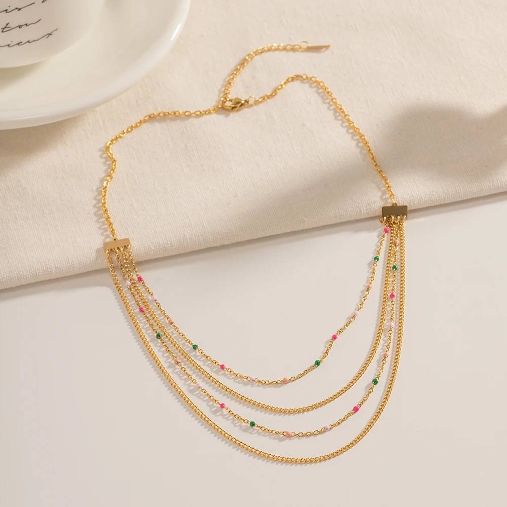 18Kt Gold Plated Multilayered Beaded Bar Necklace, Myra : INMYRA