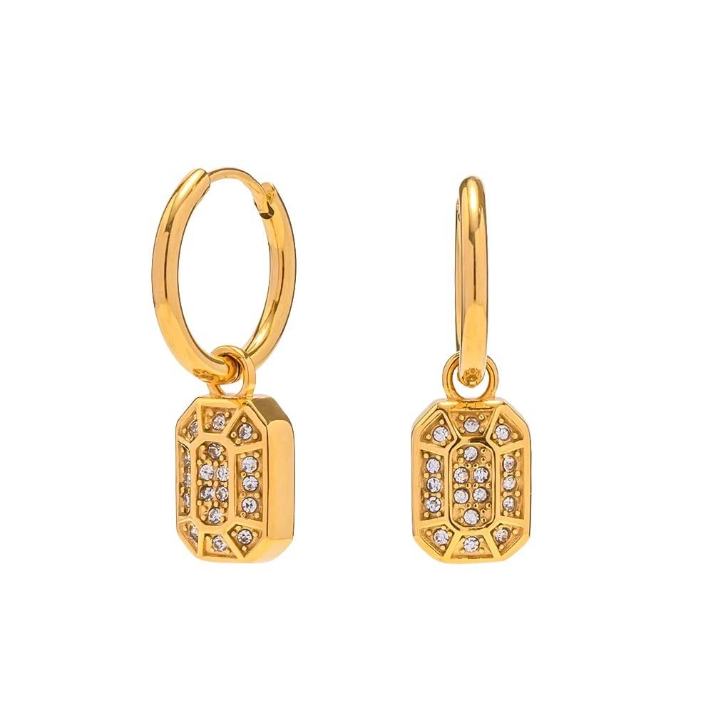 18Kt Gold Plated Rectangle Inlaid Zircon Earrings, Blair : INBLAIR