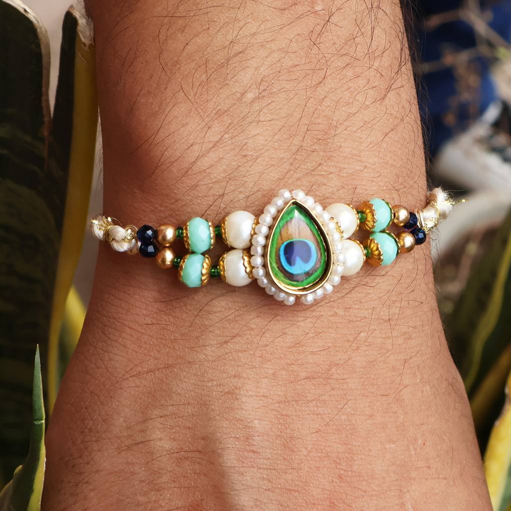 Mor Pankh Beaded Rakhi With Roli Chawal Capsules : ACJR091