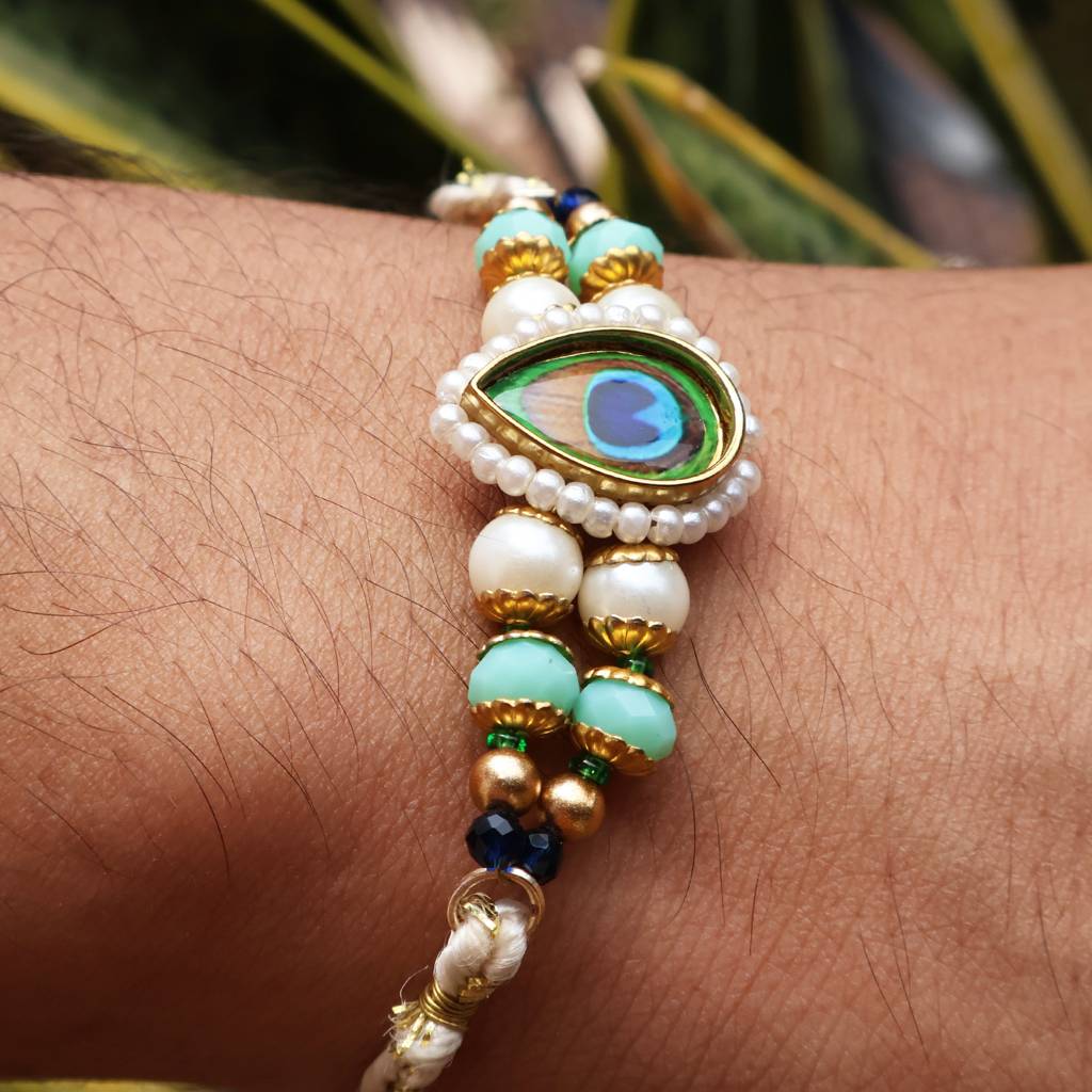Mor Pankh Beaded Rakhi With Roli Chawal Capsules : ACJR091