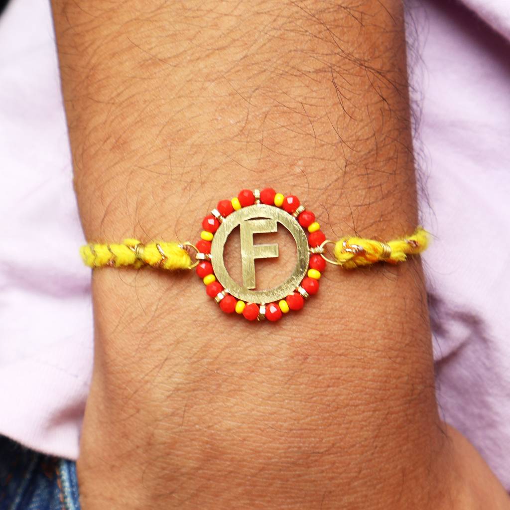 Personalised Initial Rakhi With Roli Chawal Capsules : ACJR097