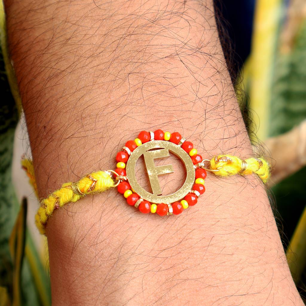 Personalised Initial Rakhi With Roli Chawal Capsules : ACJR097