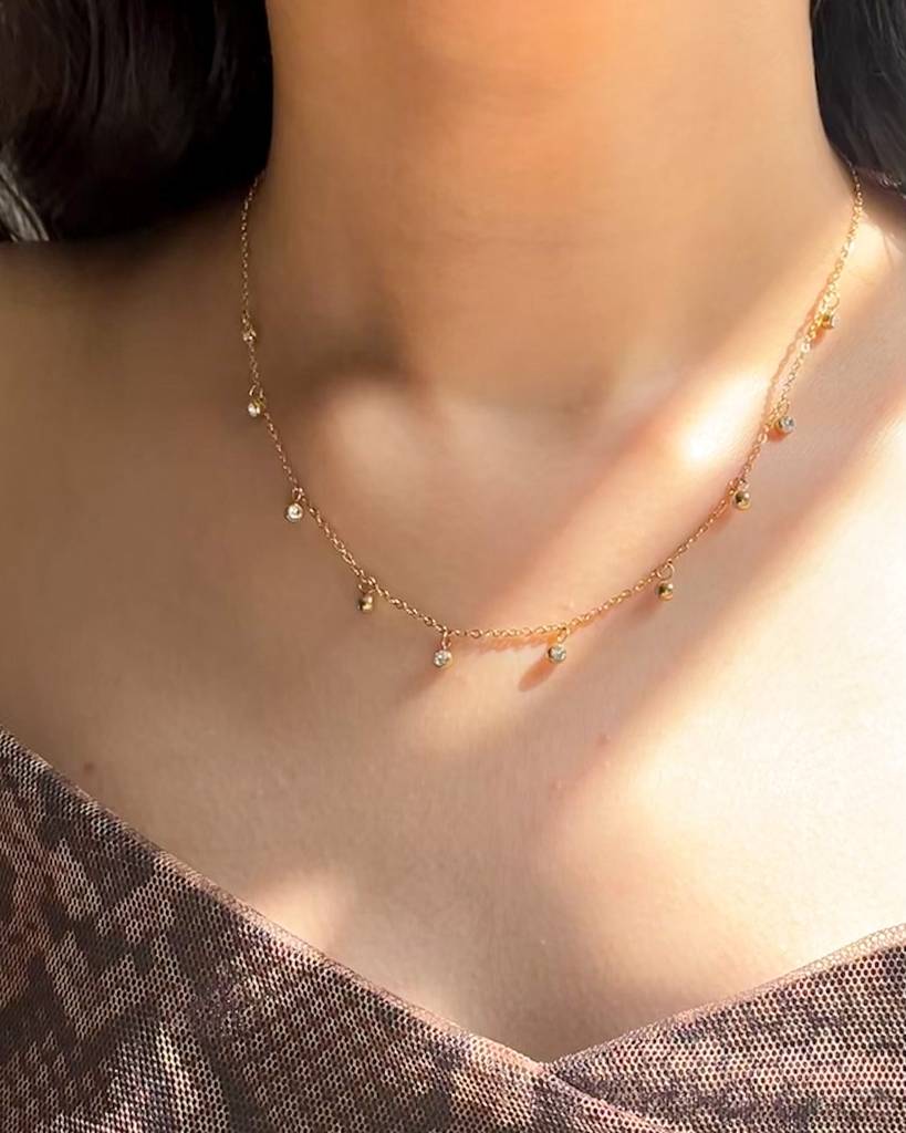 18K Gold Plated Stone Charm Necklace, Bella : N15