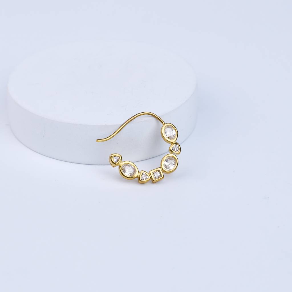 Silver Small Nath Stones (Left, Pierced) | Cz | 22K Gold Plate : Silver_Small_CZ_Nath_Stones_Gold_Plated_Left_Pierced_on_Nov24