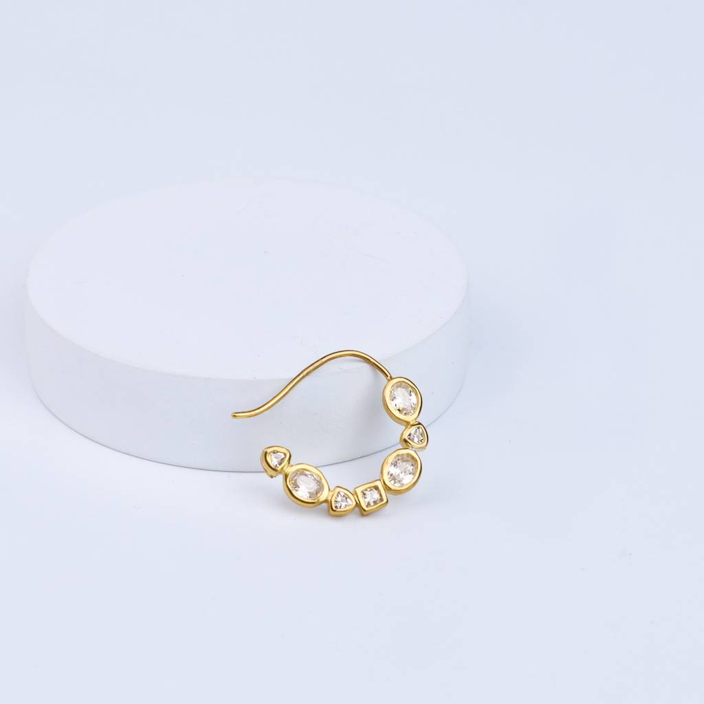 Silver Small Nath Stones (Left, Pierced) | Cz | 22K Gold Plate : Silver_Small_CZ_Nath_Stones_Gold_Plated_Left_Pierced_on_Nov24