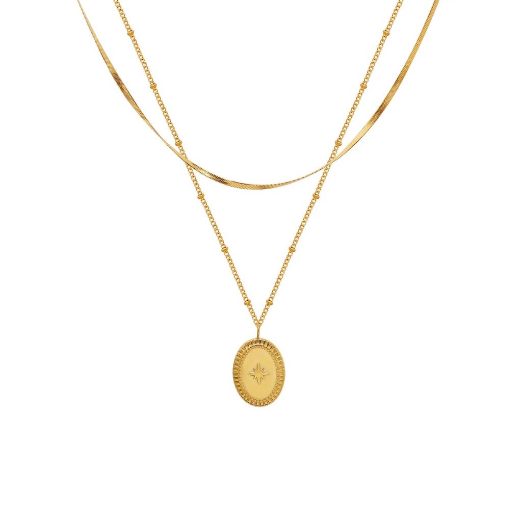 18Kt Gold Plated Layered North Star Snake Necklace, Samara : INSAMARA