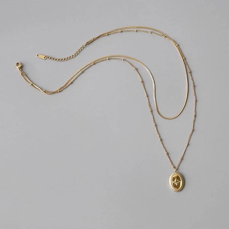 18Kt Gold Plated Layered North Star Snake Necklace, Samara : INSAMARA