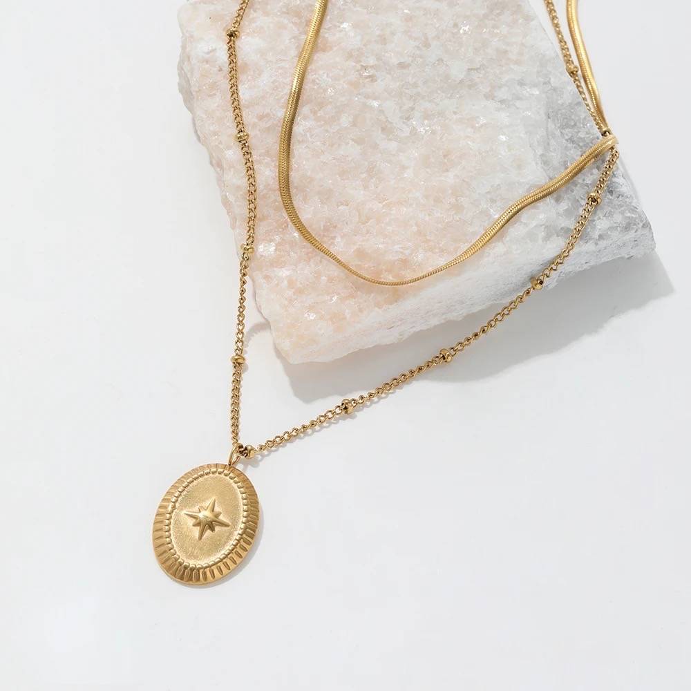 18Kt Gold Plated Layered North Star Snake Necklace, Samara : INSAMARA