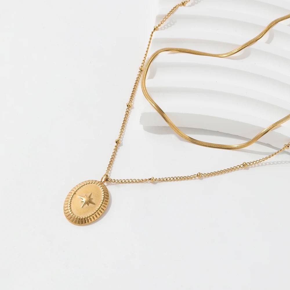 18Kt Gold Plated Layered North Star Snake Necklace, Samara : INSAMARA