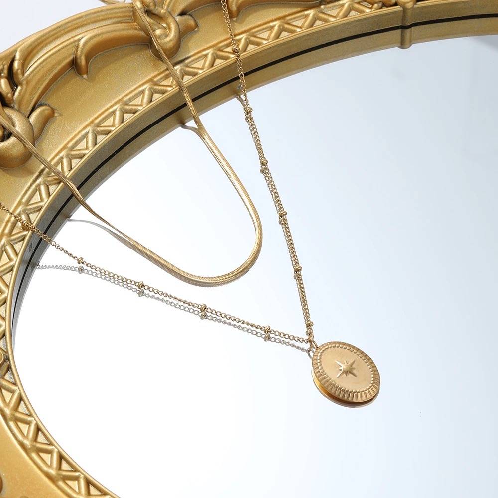 18Kt Gold Plated Layered North Star Snake Necklace, Samara : INSAMARA