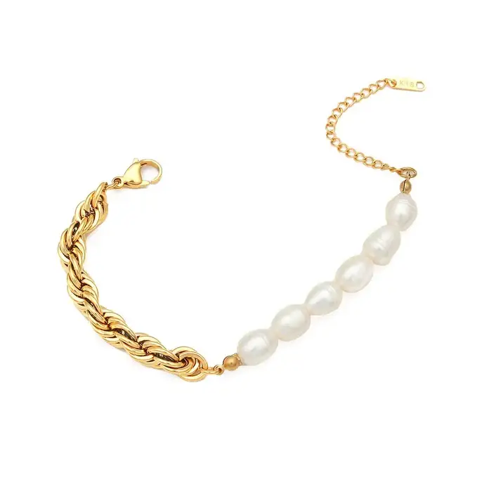 Twisted Rope And Freshwater Pearls Bracelet : BCLT023