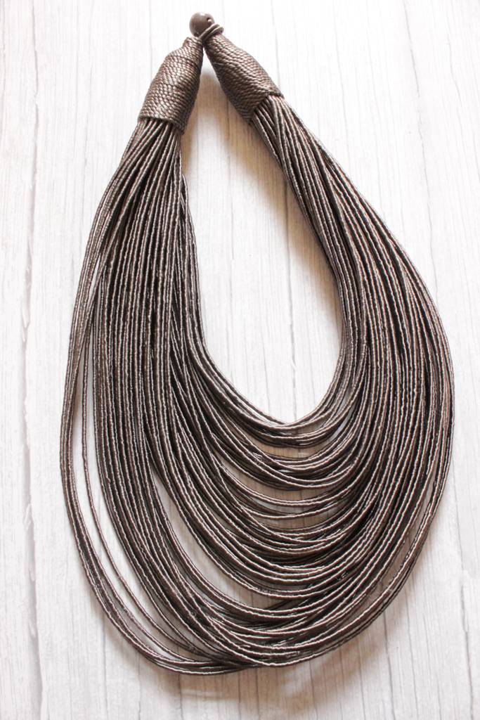 Grey Handmade Silk Threads Multi-Layer Statement African Choker Necklace : ALT-JEW-RWT-145