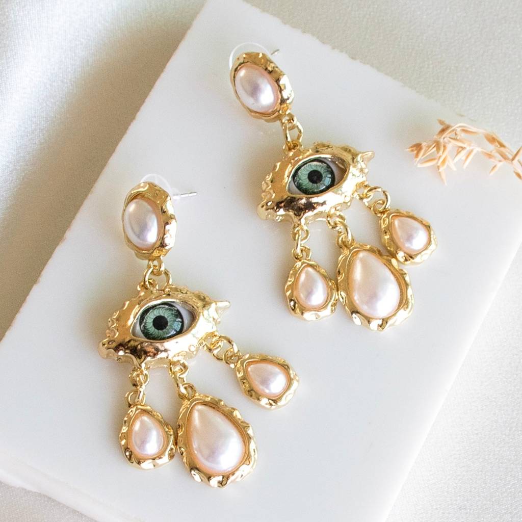Evil-Eye-Pearl-Statement-Earrings : E538