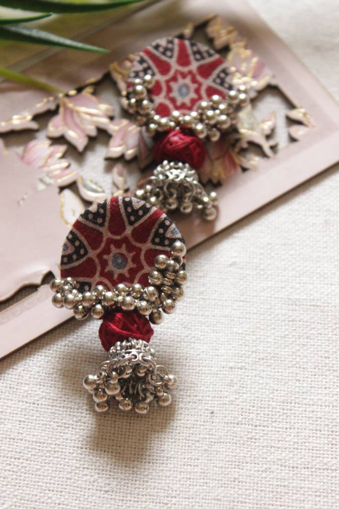 Fabric Beads And Metal Necklace Set With Dangler Earrings : ALT-Jew-krishna-24-1