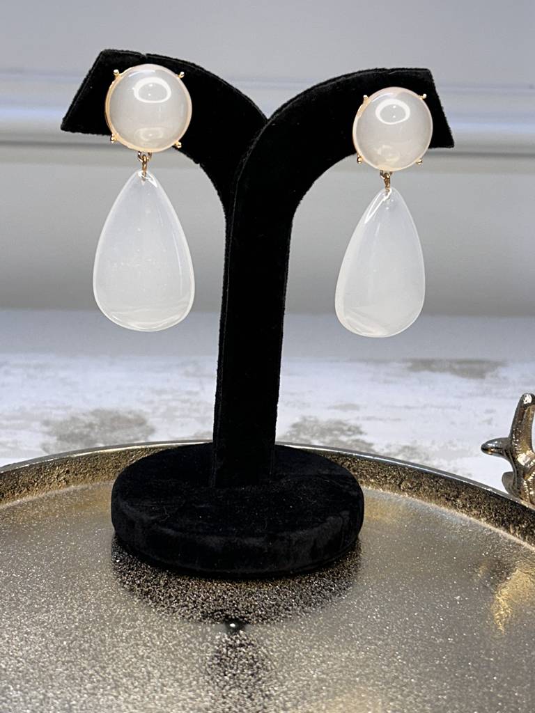 Opique White Droplet Danglers : BSJ13